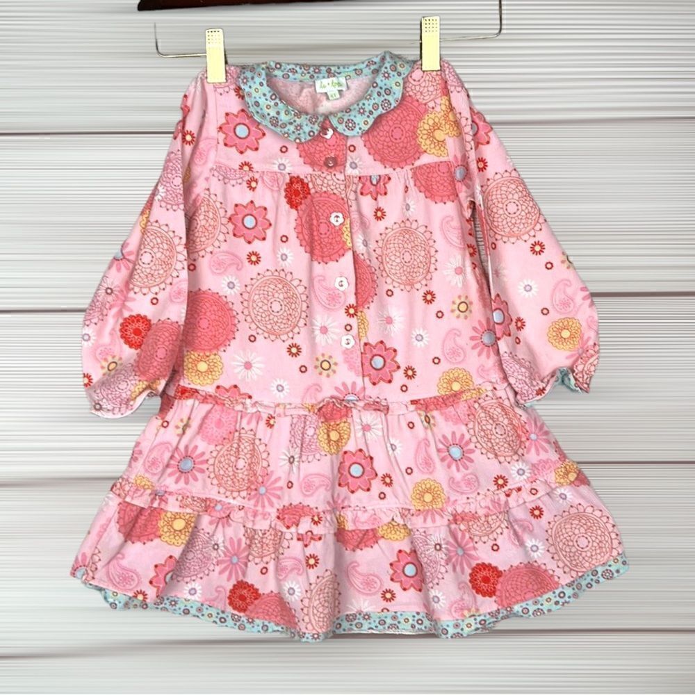 Le Top Girl’s Cotton Corduroy Pink Dress Long Sleeves A-line Layered Skirt 4T